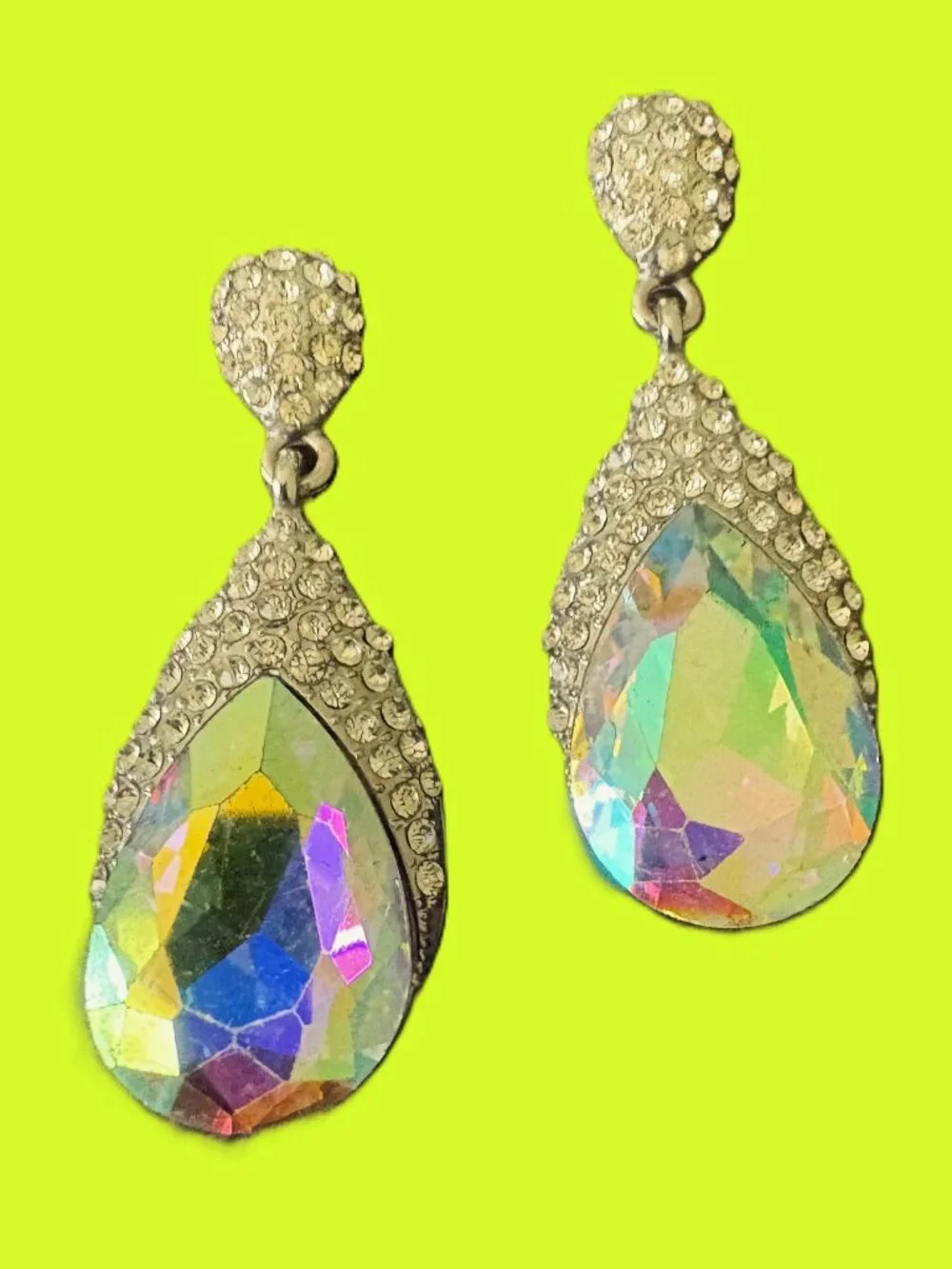 Iridescent Sundrop Rhinestone Earrings EUC